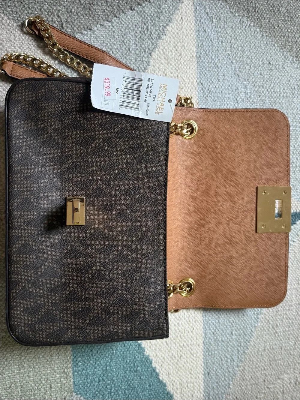 Michael Kors Brown and Tan Chain Crossbody Shoulder Bag